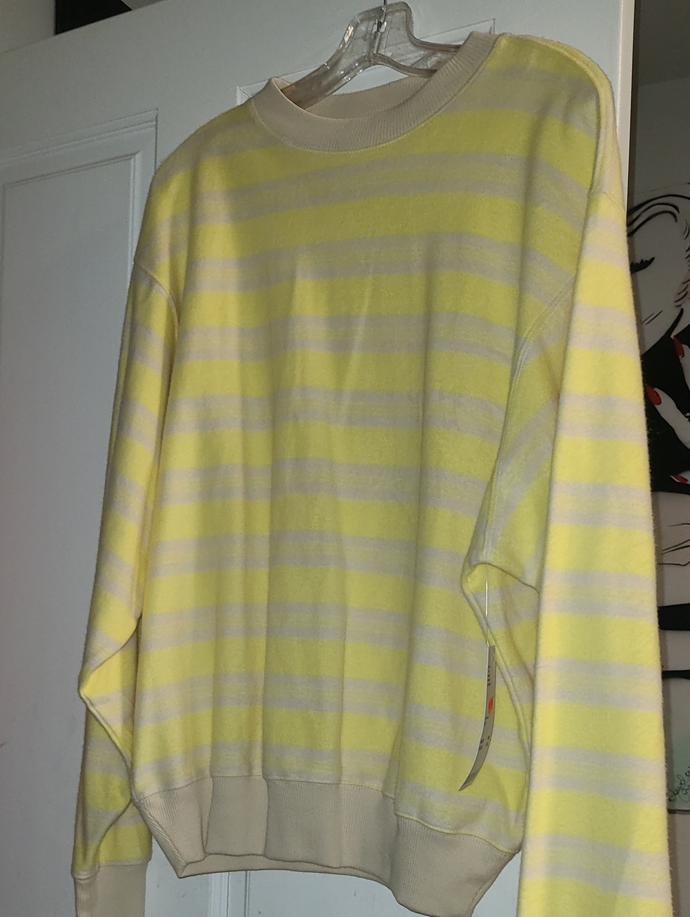 Urban Outfitters Yellow and Cream Striped Crewneck Sweater